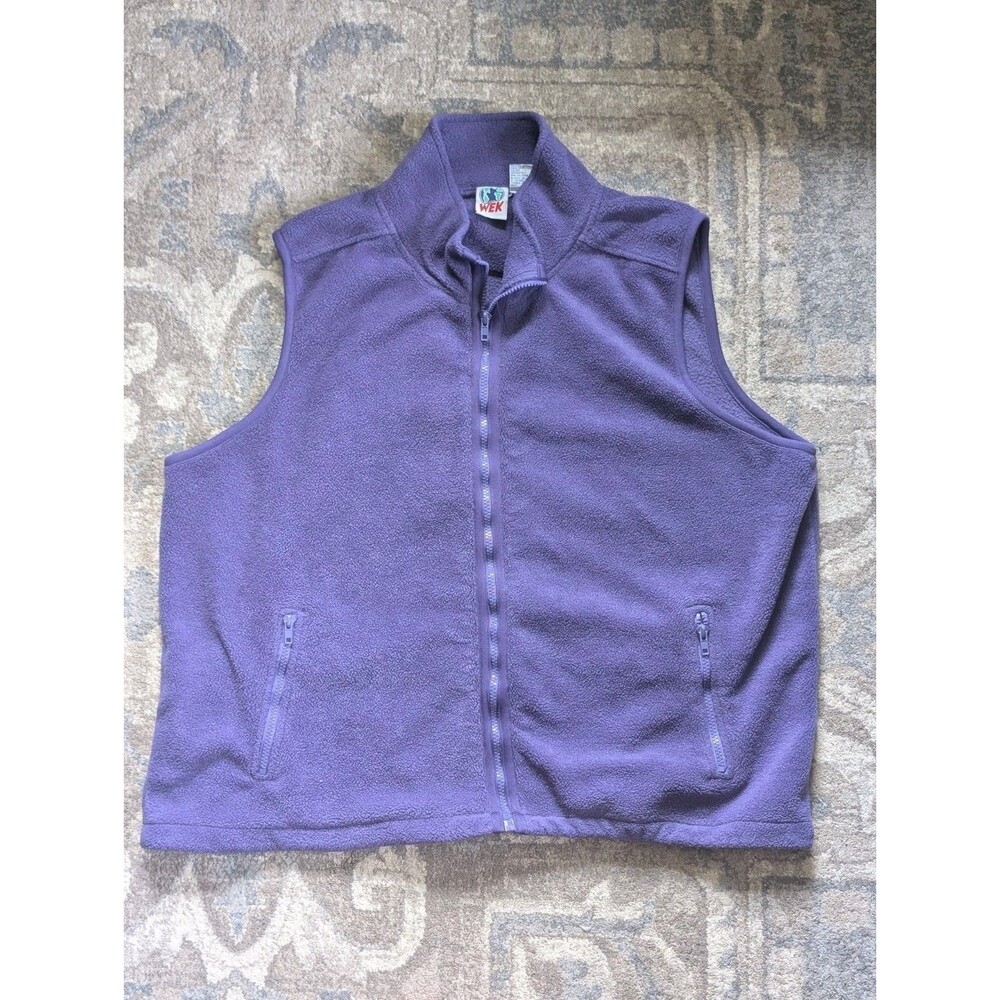 VTG WEK Fleece Vest Full Zip Sleeveless Mens Large Outdoors Hiking Purple Retro